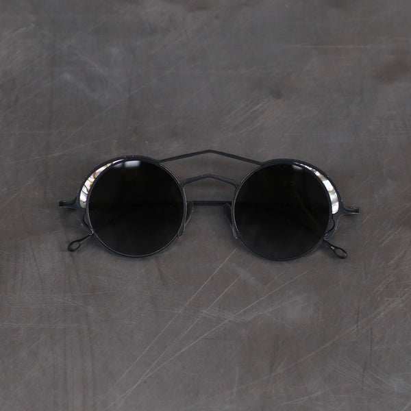 Rigards RG1077TI round frame glasses RG-RG1077TI-HHJBH black-black frame with gradient gray lenses